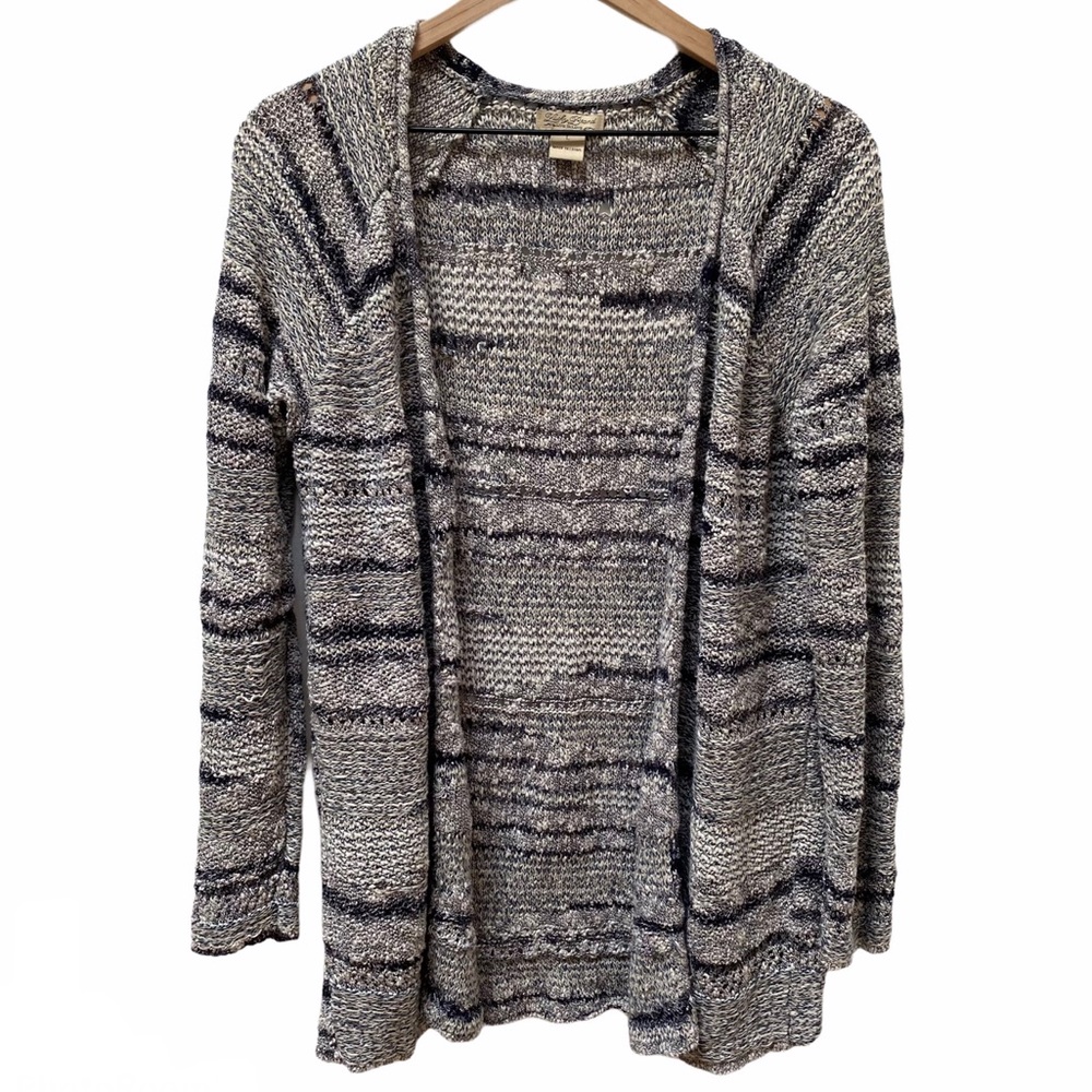 Lucky Brand Gray/Navy Striped Marled Open Front Knit Cardigan Women’s Size L